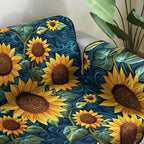 Sunflowers on Teal quilted sofa cover – sunflowers on teal swirls