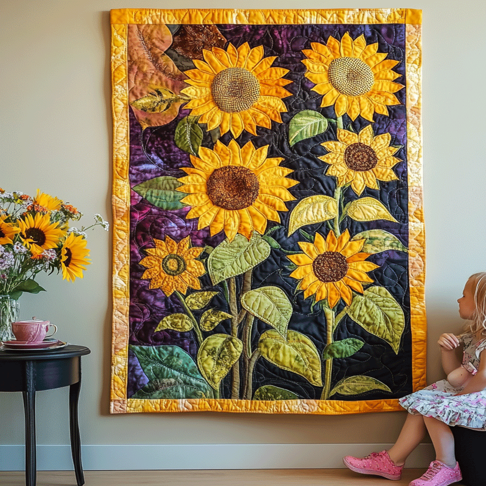 Golden Sunflower Panel art quilt – sunflower panel