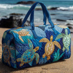 Golden Swim Turtles quilted weekend bag – turtles in waves