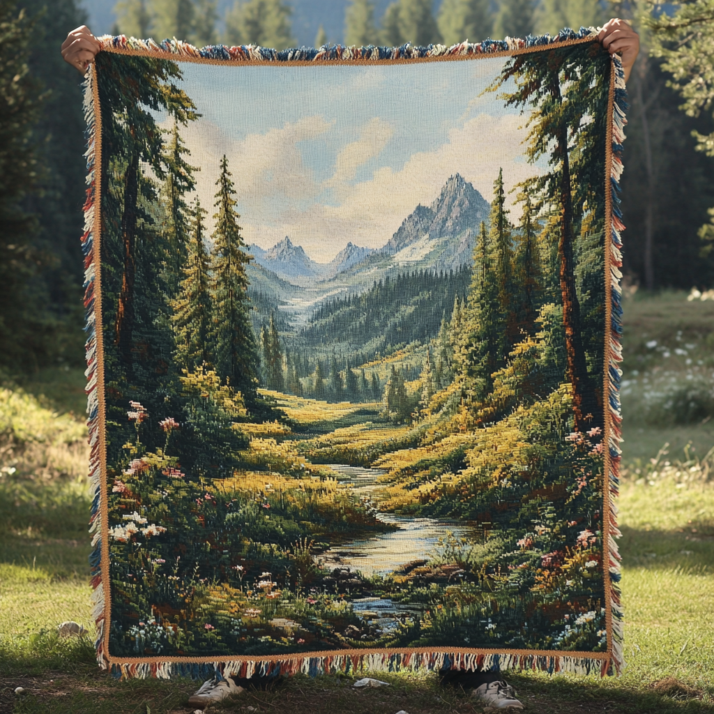 Mountain Valley Stream woven sofa throw – stream through a mountain valley