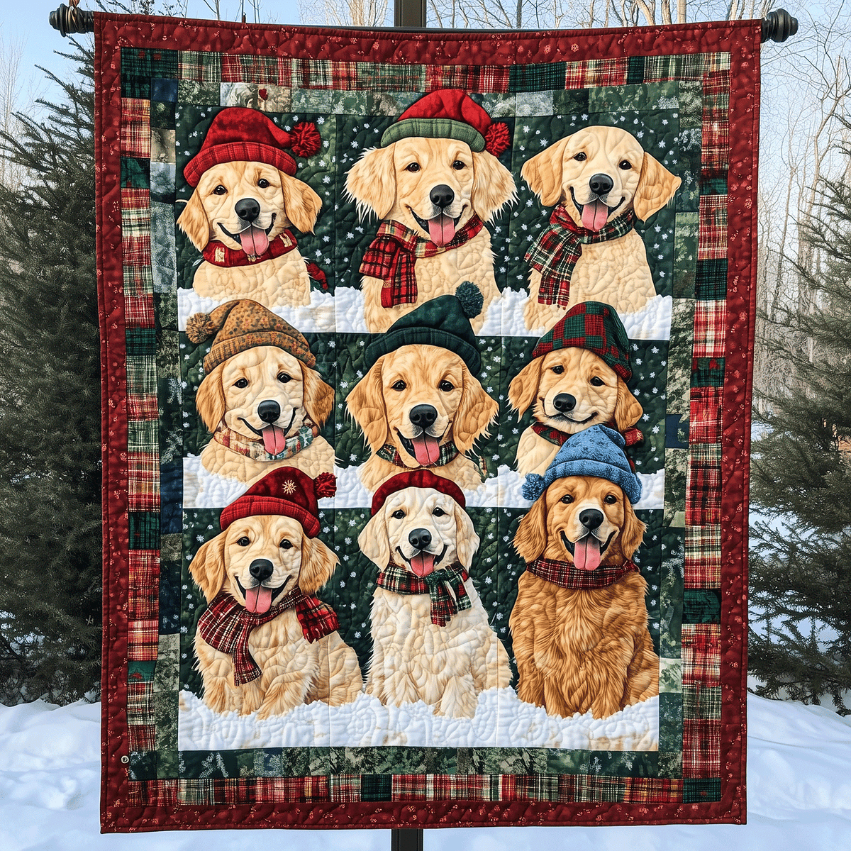 Retriever Tartan Christmas art quilt – retrievers with tartan