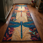 Elegant Dragonfly hallway runner – blue dragonflies on gold