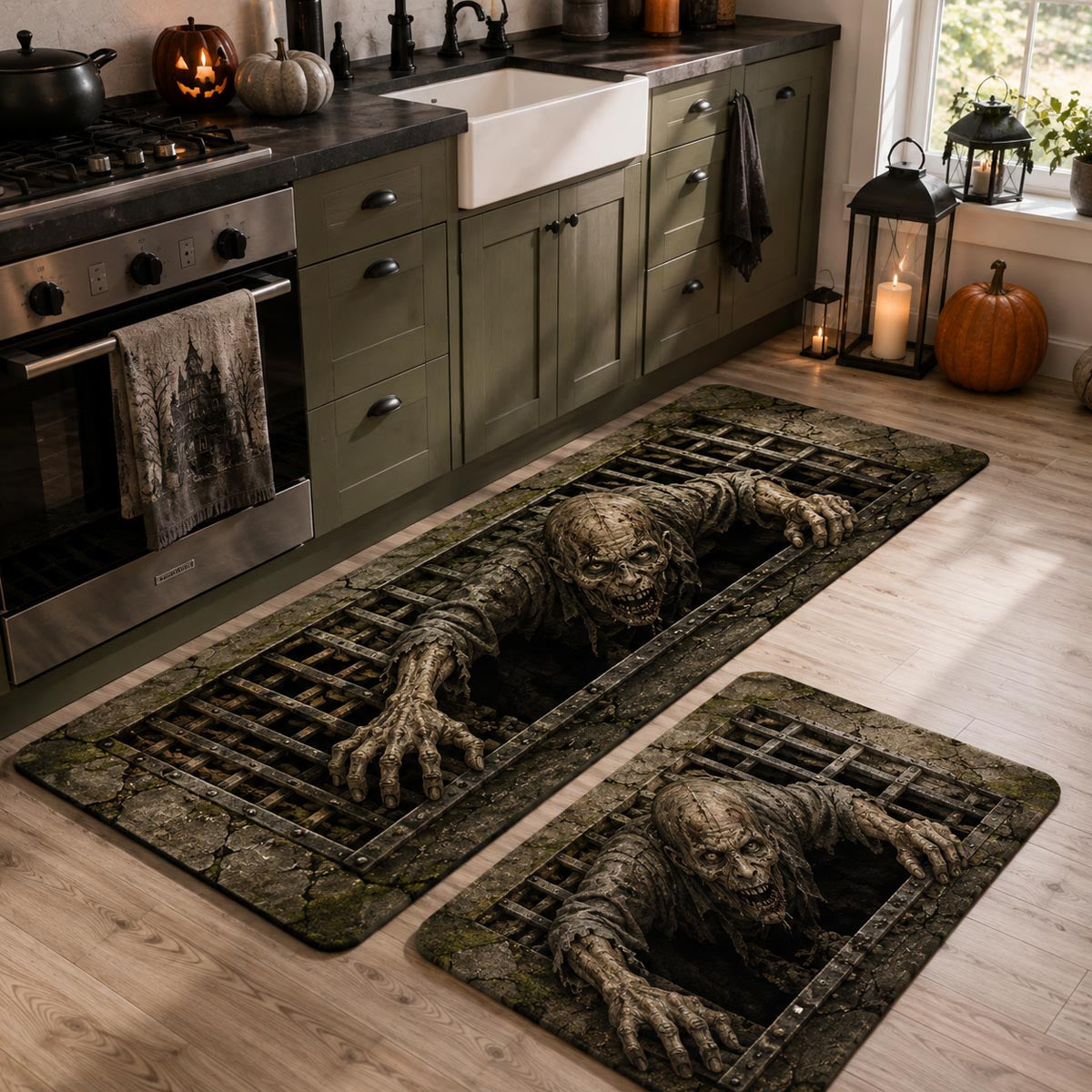 Grave Crawler kitchen mat set – creature in a grave