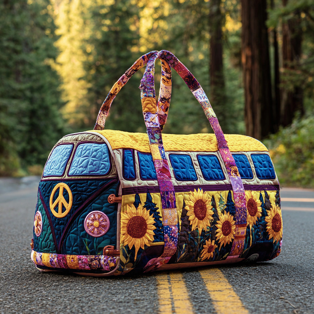 Groovy Sunflower Ride quilted weekend bag – sunflower camper van