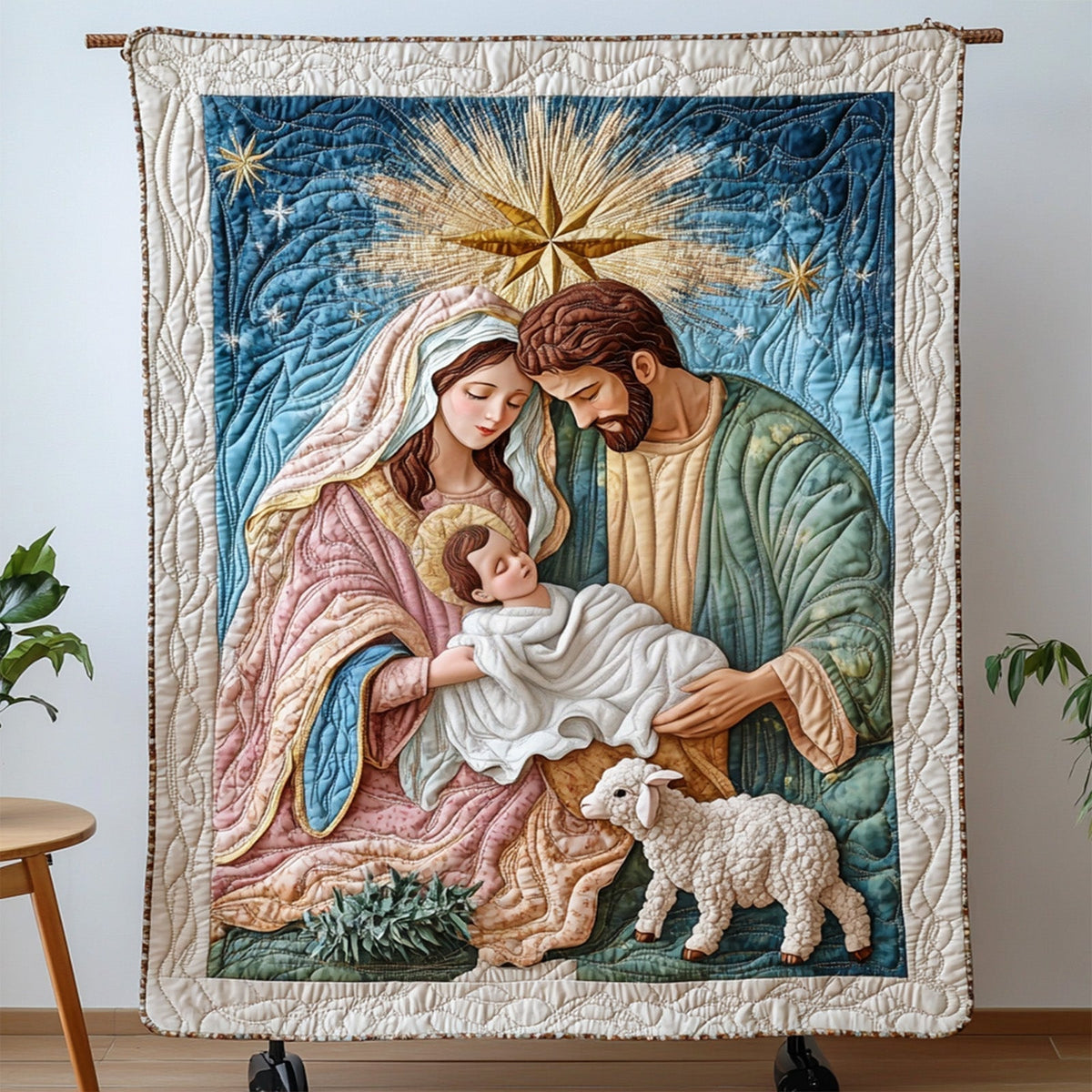 Holy Family Star art quilt – holy Family under a star