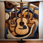 Flowing Guitars quilted throw – acoustic guitars on flowing waves