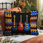 Guitar Trio quilted pillowcase – three electric guitars with woven borders