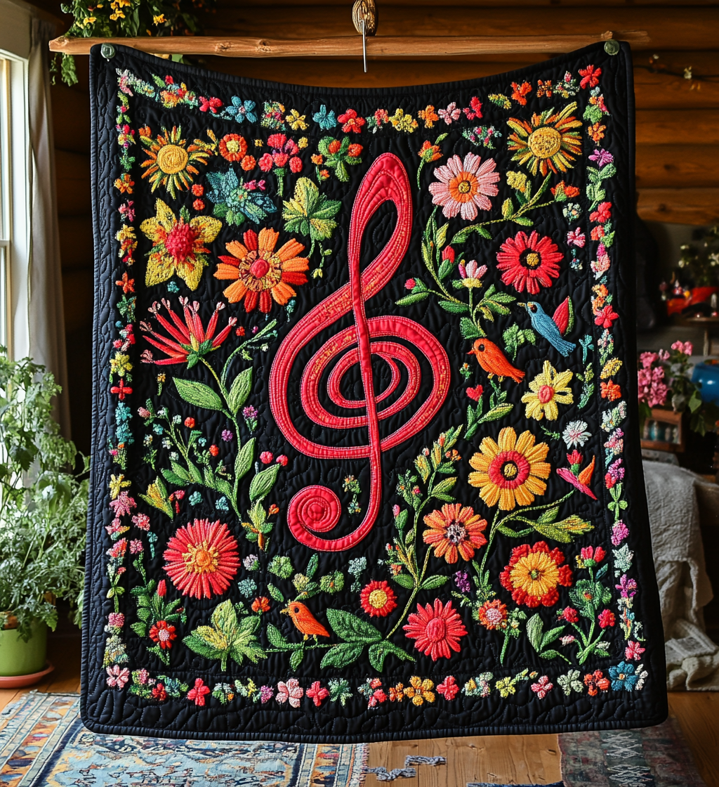 Treble Clef Blooms art quilt – treble clef blooms