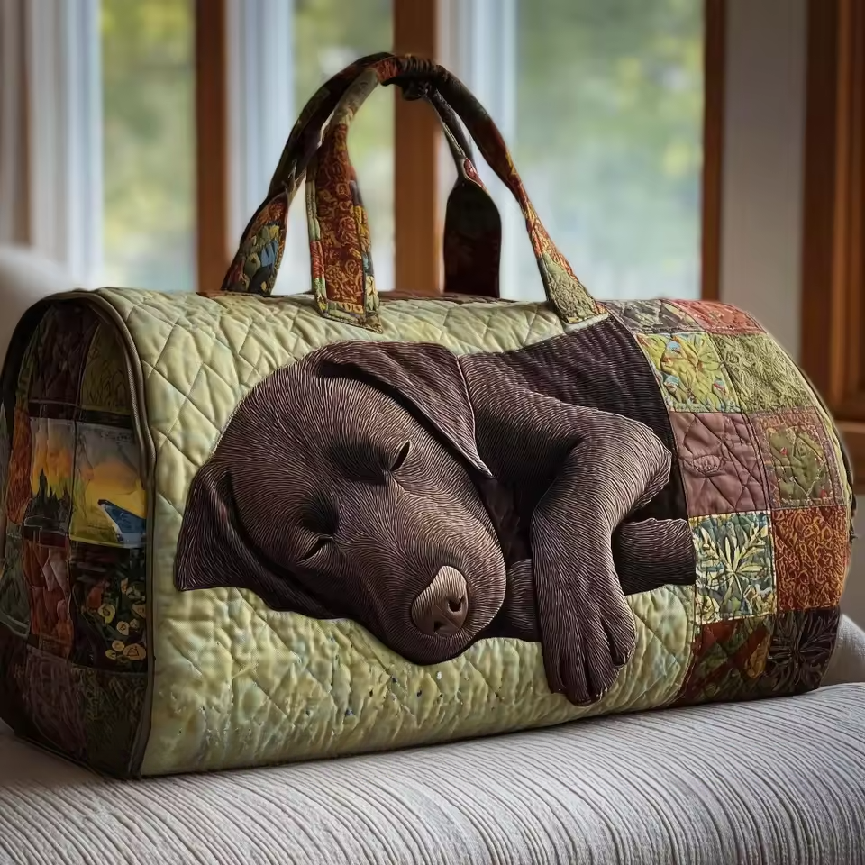 Edna soft quilted travel bag in the wave-stitch pattern, with the full-length zip closed