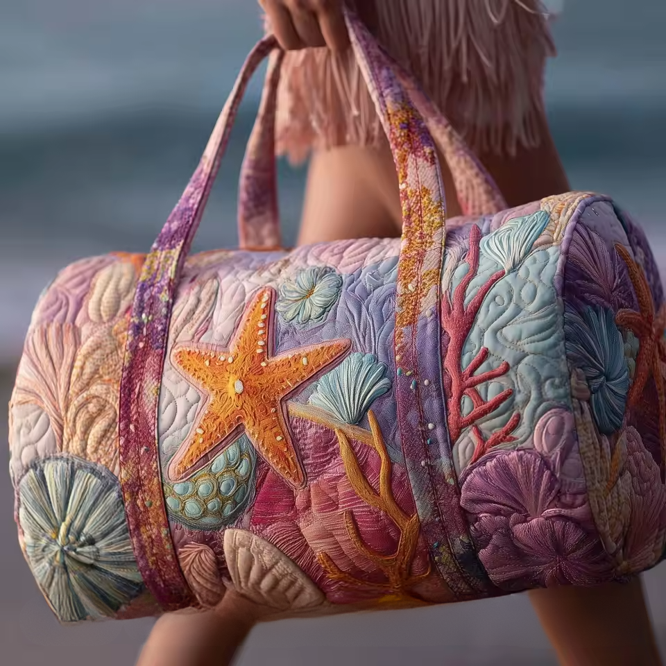 Starfish Garden quilted travel bag – starfish and sea flowers