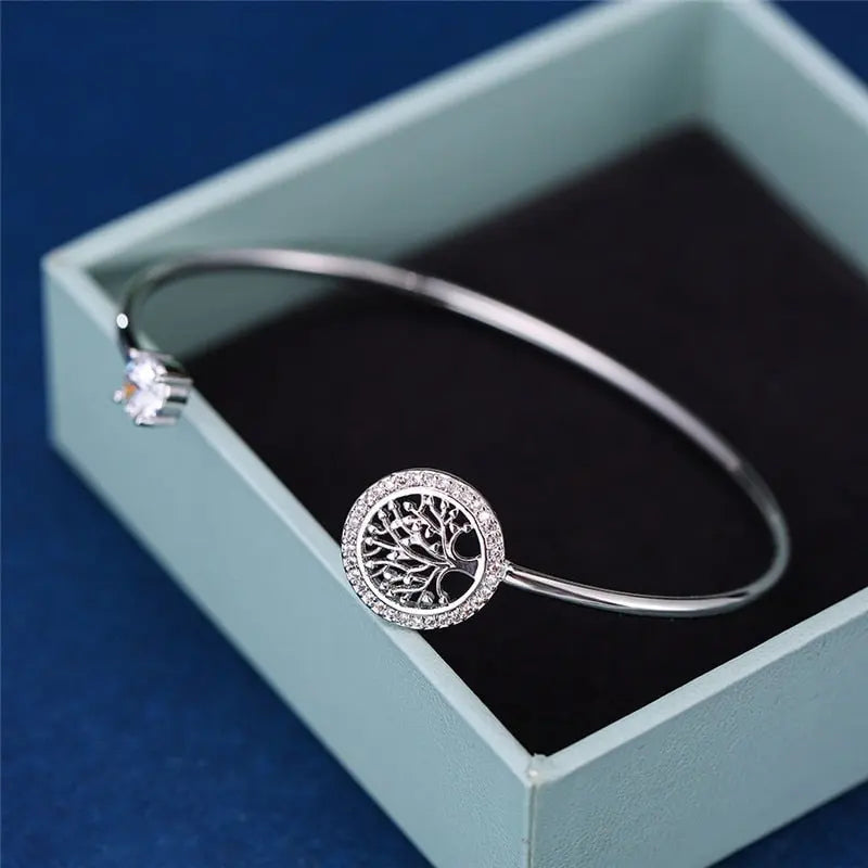 Tree of life open bangle with crystals