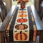 Pumpkin Circles quilted table runner – patterned pumpkins on cream