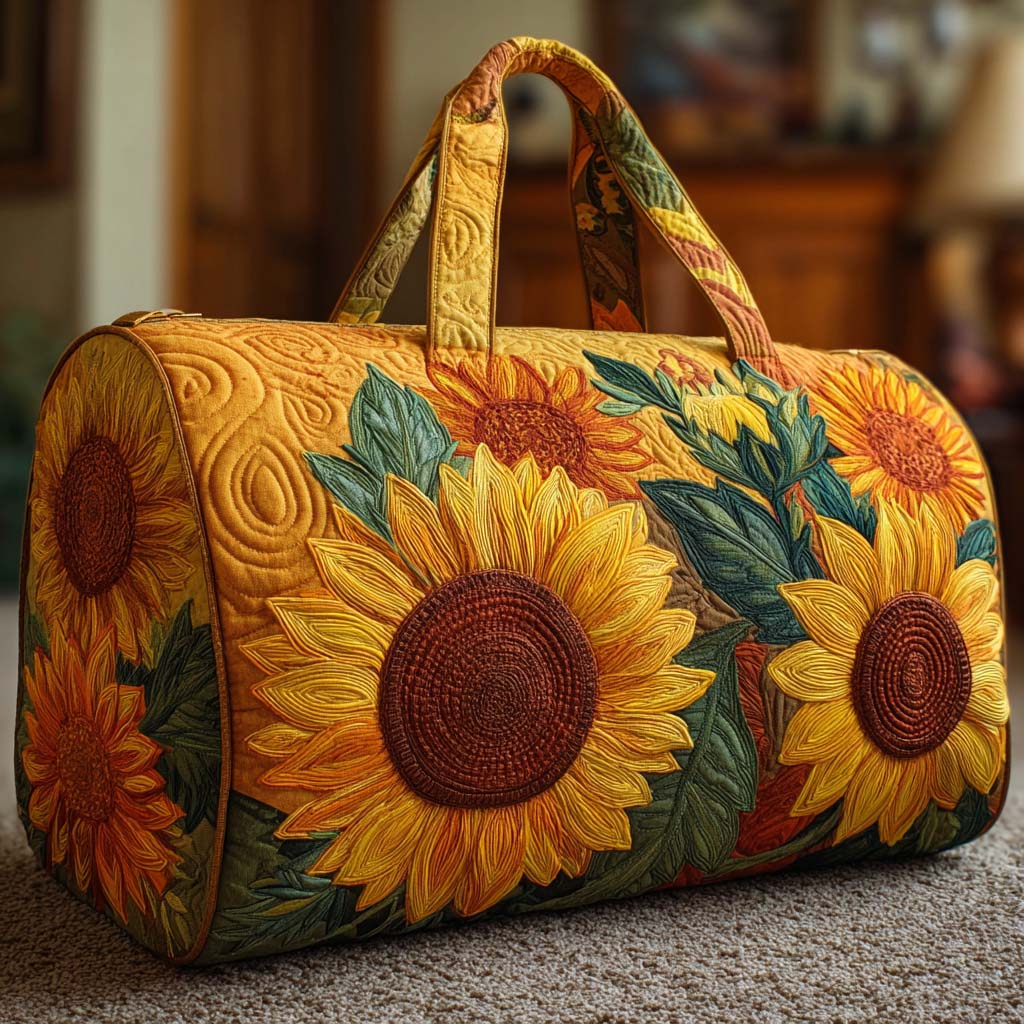 Happy Bloom Sunflowers quilted weekend bag – giant sunflowers