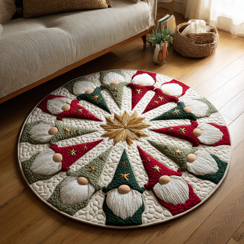 Joyful Gnome round rug – gnomes round a star