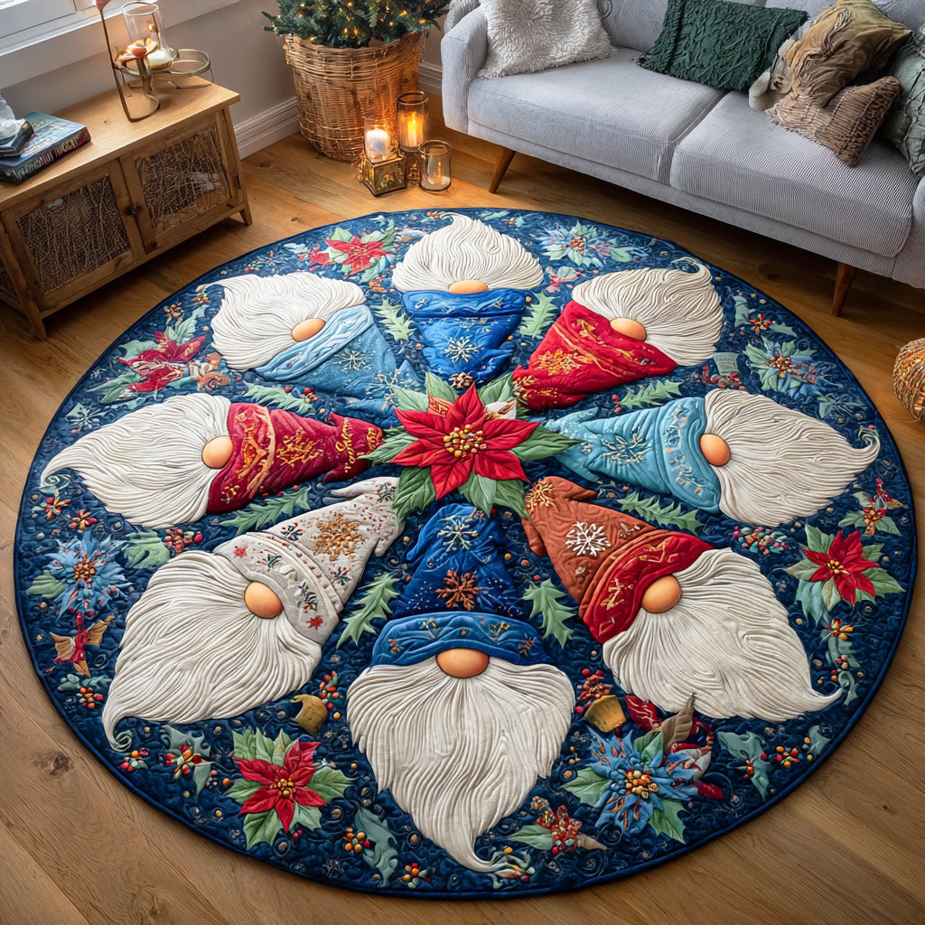 Cheerful Gnome Village round rug – circle of gnomes