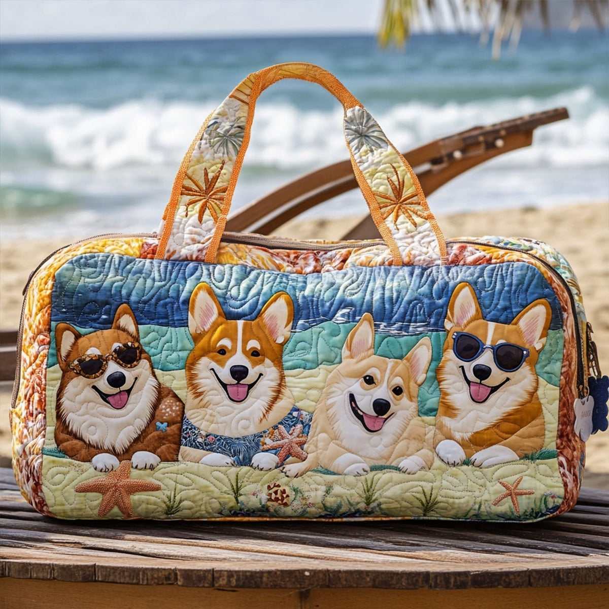 Happy Herder Corgis quilted weekend bag – corgis in sunglasses