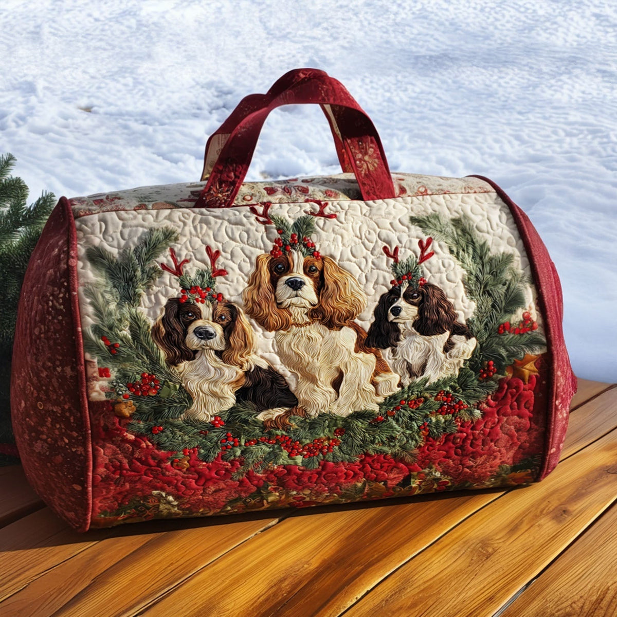 Happy Spaniel Wreath quilted weekend bag – spaniels in wreath
