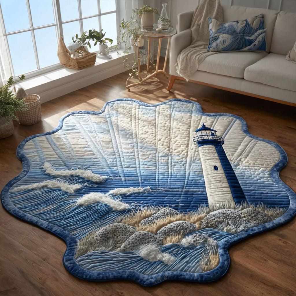 Harbour Light Glow shaped rug – lighthouse in a shell shape