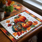 Harvest Moonlight quilted placemats – pumpkins and leaves