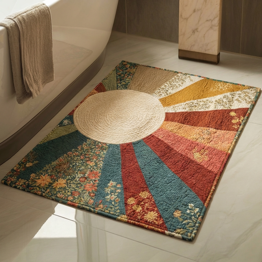 Harvest Glow Sunburst bath mat – patchwork sunburst