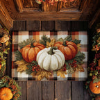 Harvest Plaid Pumpkins doormat – pumpkins on plaid