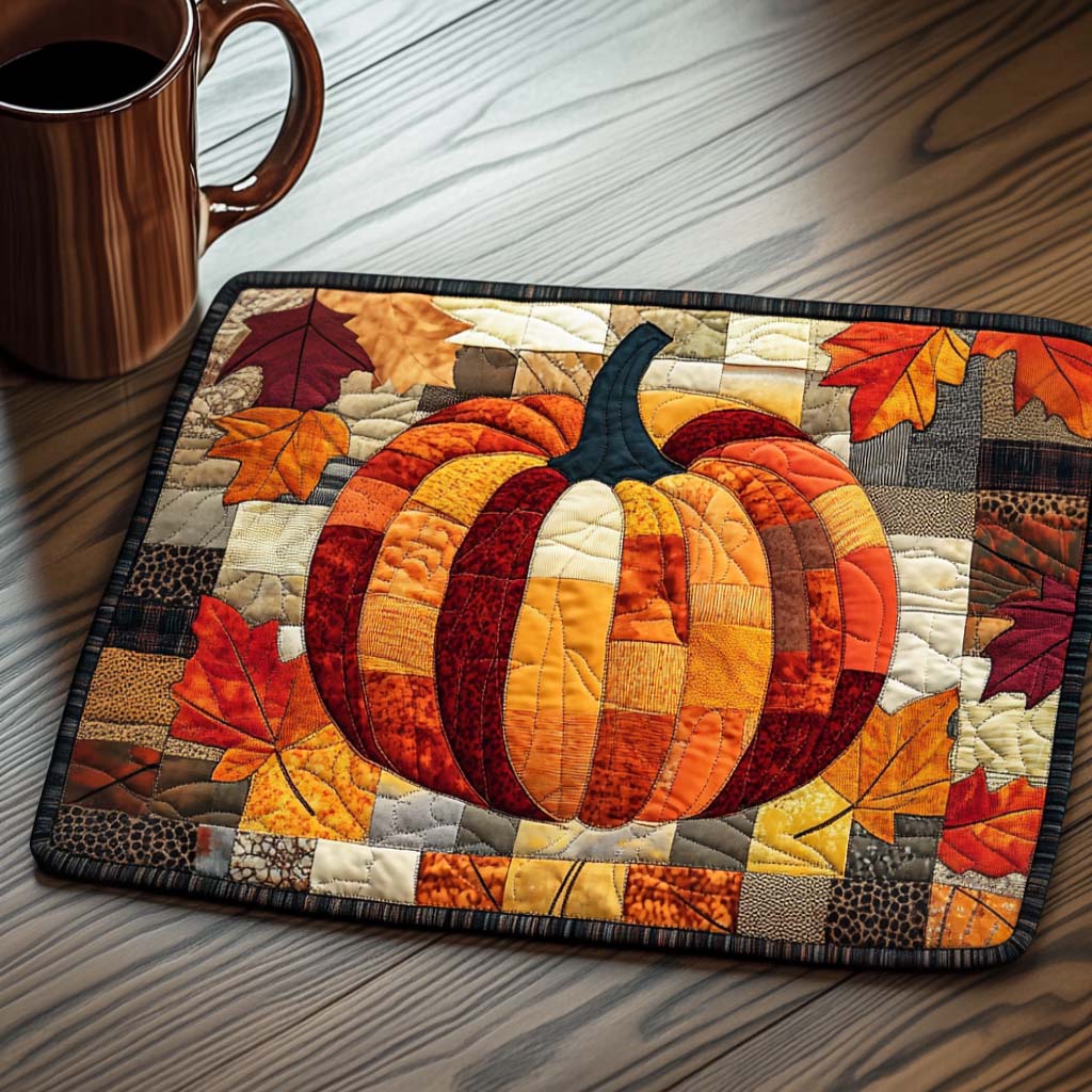 Harvest Moon Pumpkin quilted placemats – patchwork pumpkin