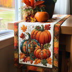 Tartan Pumpkin Pair quilted table runner – tartan and orange pumpkins