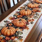 Pumpkin Leaf Mosaic quilted table runner – pumpkins among autumn leaves