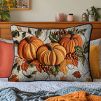 Pumpkins and Berries quilted pillowcase – orange pumpkins with red berries