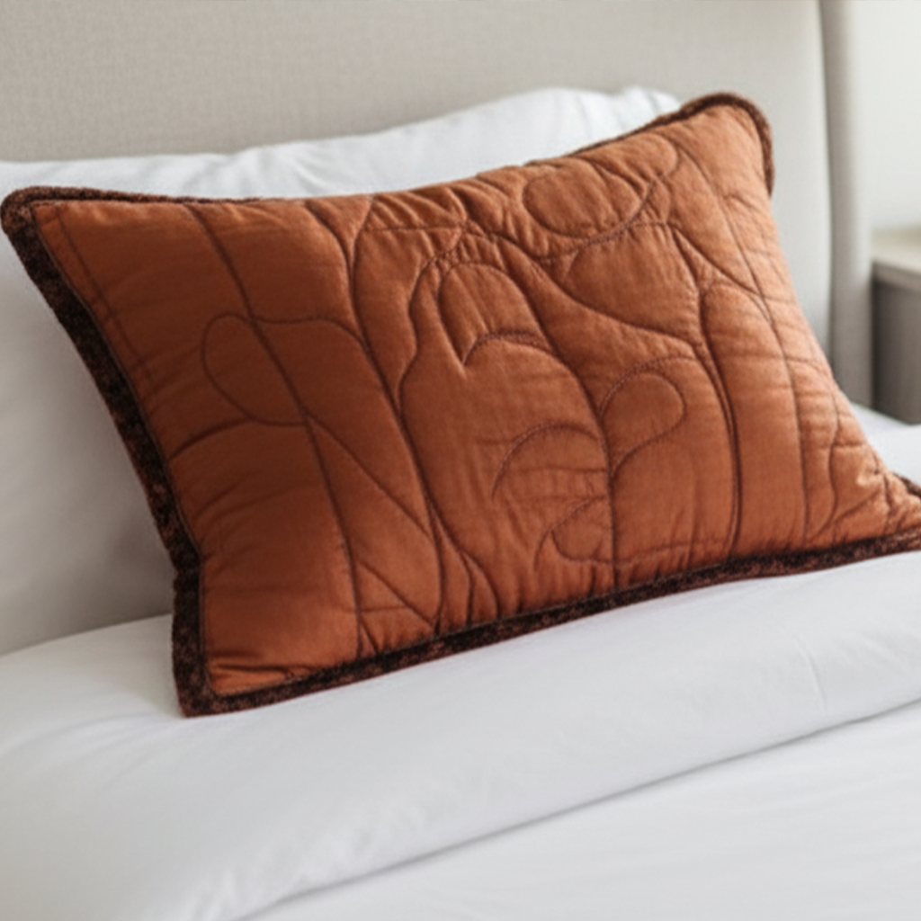 Terracotta Wave quilted pillowcase – plain terracotta with wave quilting