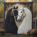 Black and White Horses quilted throw – black and white horses cheek to cheek