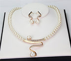 Pearl Necklace & Earrings Set - Crystal Swirl