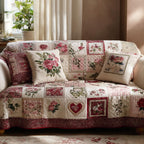 Rose Heart Patchwork quilted sofa cover – roses and hearts in patchwork