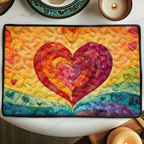 Rainbow Heart quilted placemats – rainbow heart