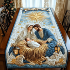 Starlit Nativity quilted table runner – holy family under a golden star