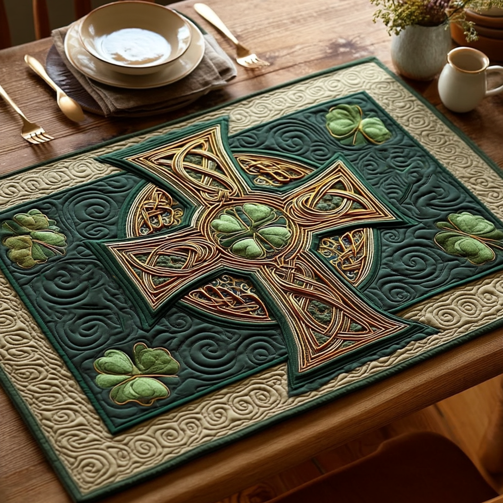 Heritage Celtic Cross quilted placemats – celtic cross and shamrocks