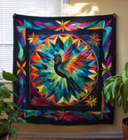 Hummingbird Star quilted throw – hummingbird in a jewel-coloured starburst