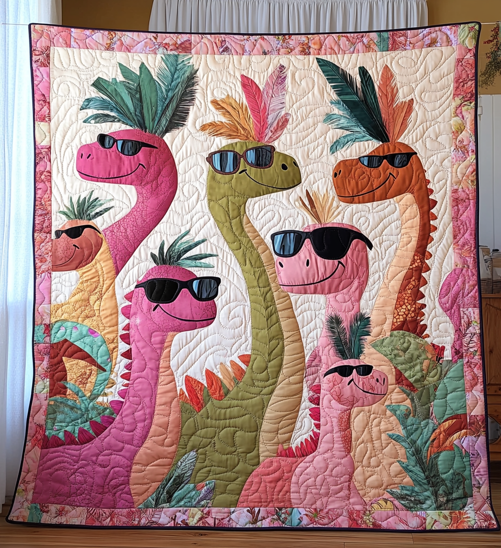 Cool Dinosaurs art quilt – dinosaurs in sunglasses