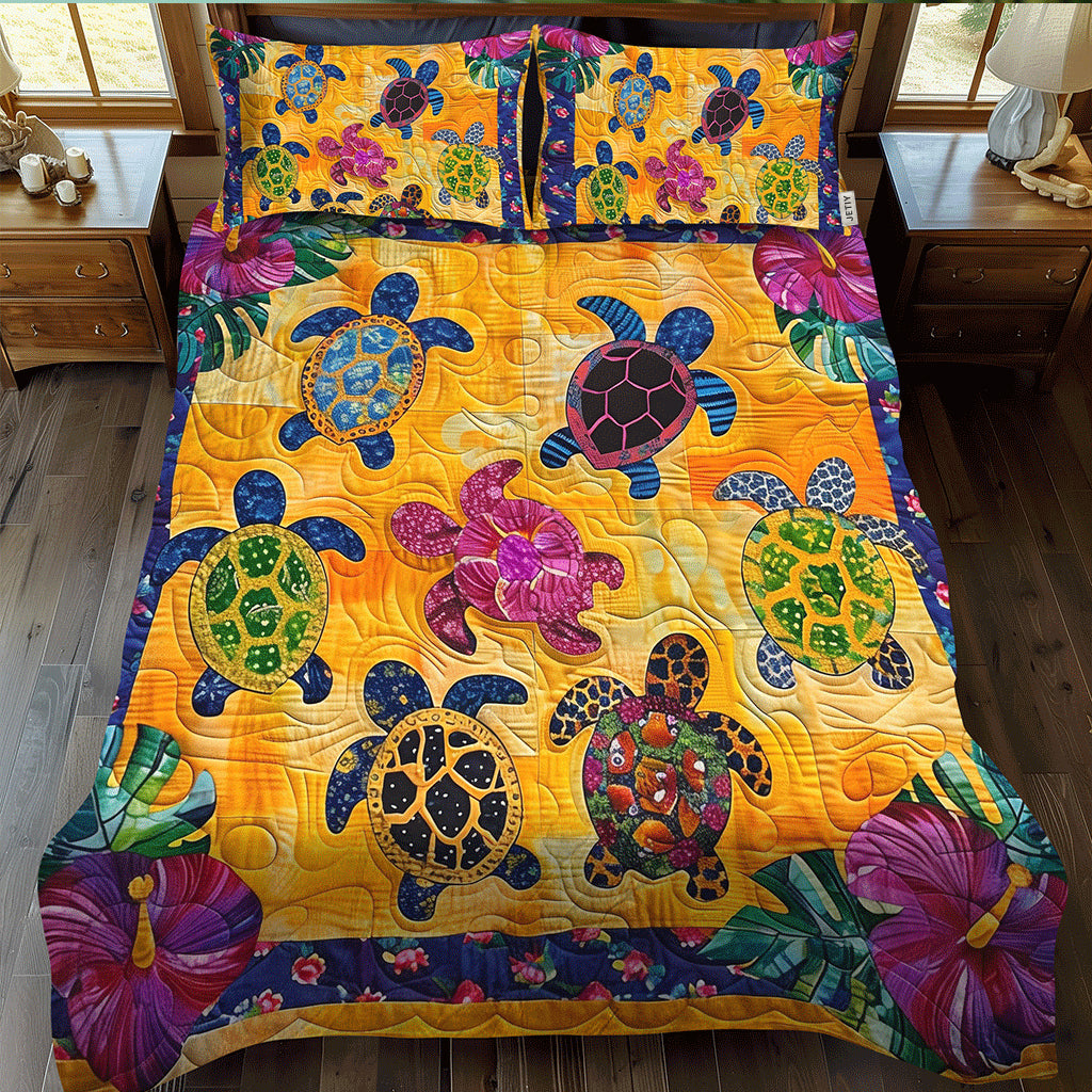 3-Piece Quilted Bedspread Set - Sea Turtles on Gold – view 2