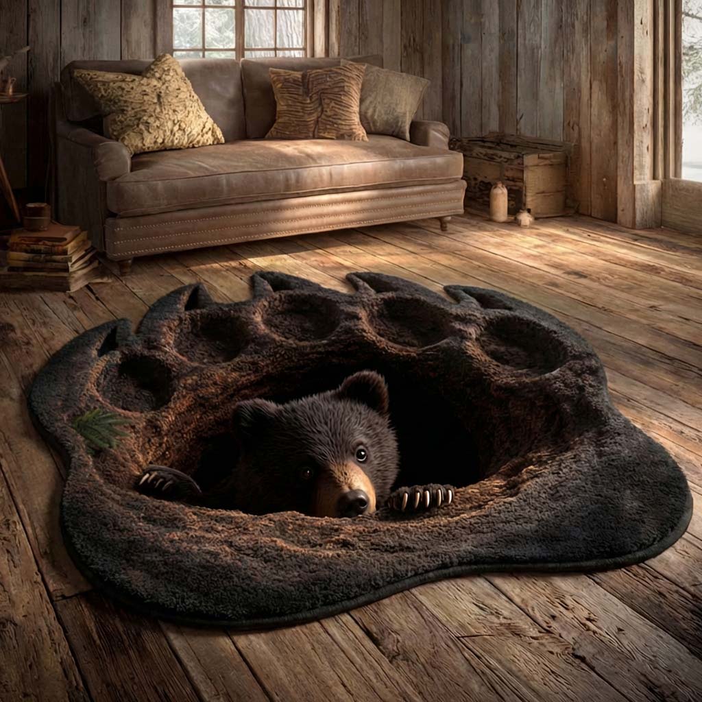 Hidden Bear shaped rug – bear in a paw hole