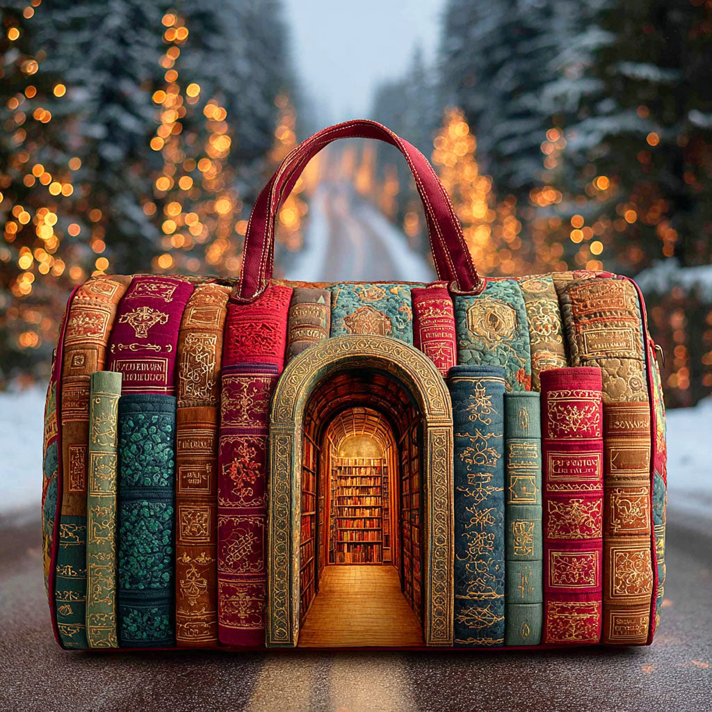 Hidden Library quilted weekend bag – secret library door