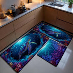 Hidden Reef kitchen mat set – turtles and purple coral