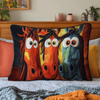 Cheeky Horses quilted pillowcase – three wide-eyed horses squeezed together