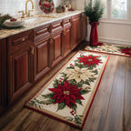 Festive Street kitchen mat set – poinsettias on cream
