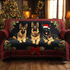 Shepherds on Black quilted sofa cover – german Shepherds on black