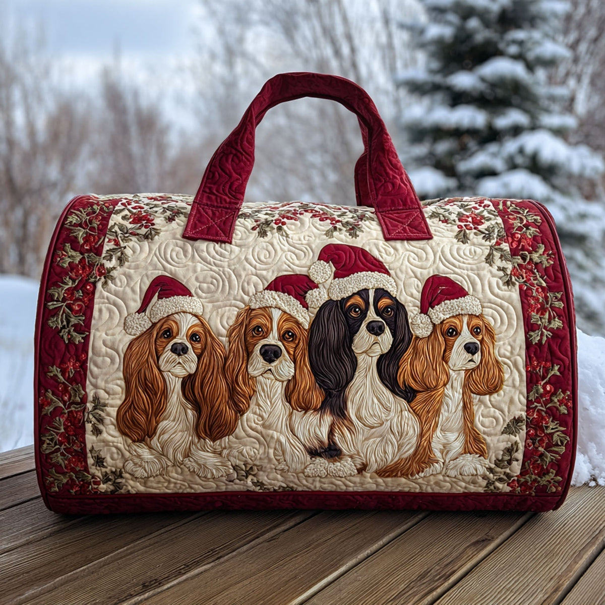 Holly Spaniels quilted weekend bag – spaniels with holly