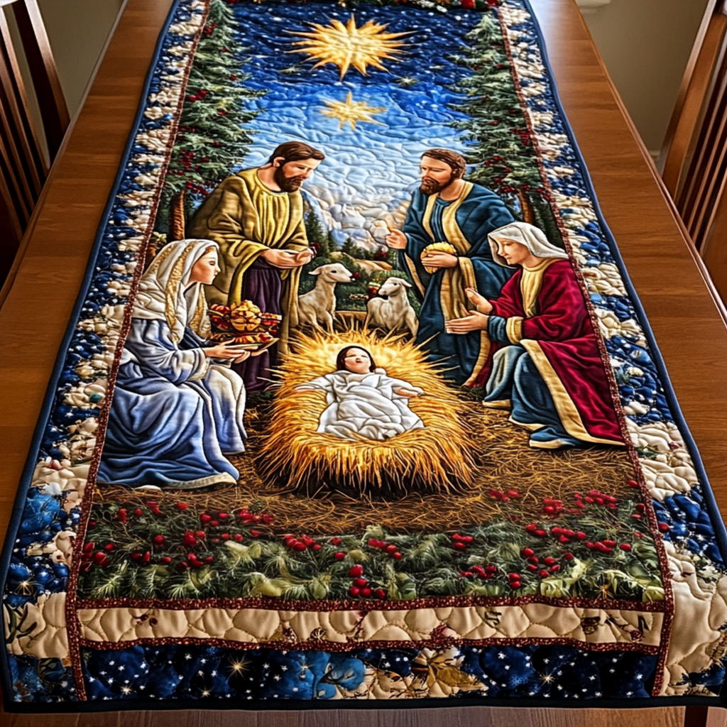 Holy Night Nativity quilted table runner – nativity with the wise men