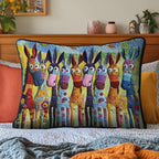 Donkey Line-Up quilted pillowcase – row of colourful wide-eyed donkeys