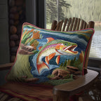 Leaping Trout quilted pillowcase – rainbow trout leaping from the water