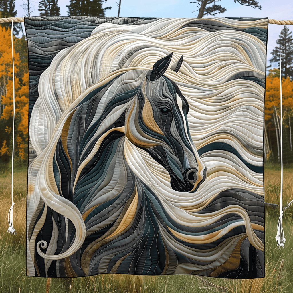 Quilted Throw - Grey Horse Swirl – view 2